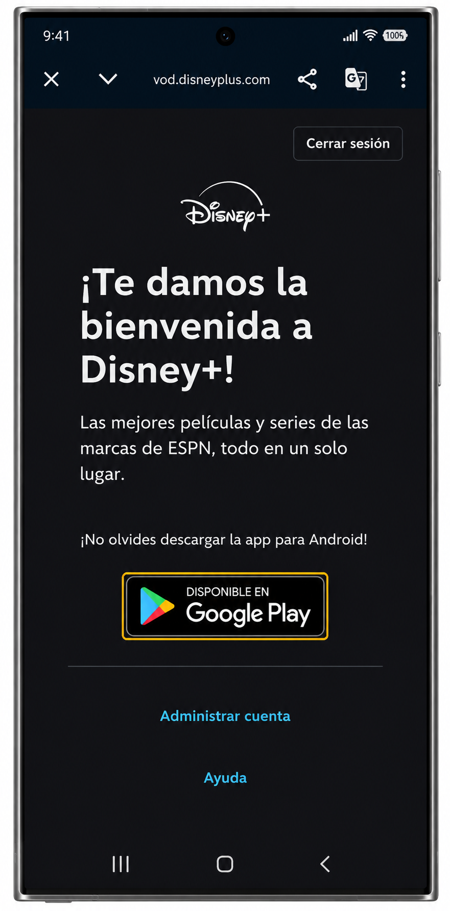 App de Disney+ en la tienda de aplicaciones
