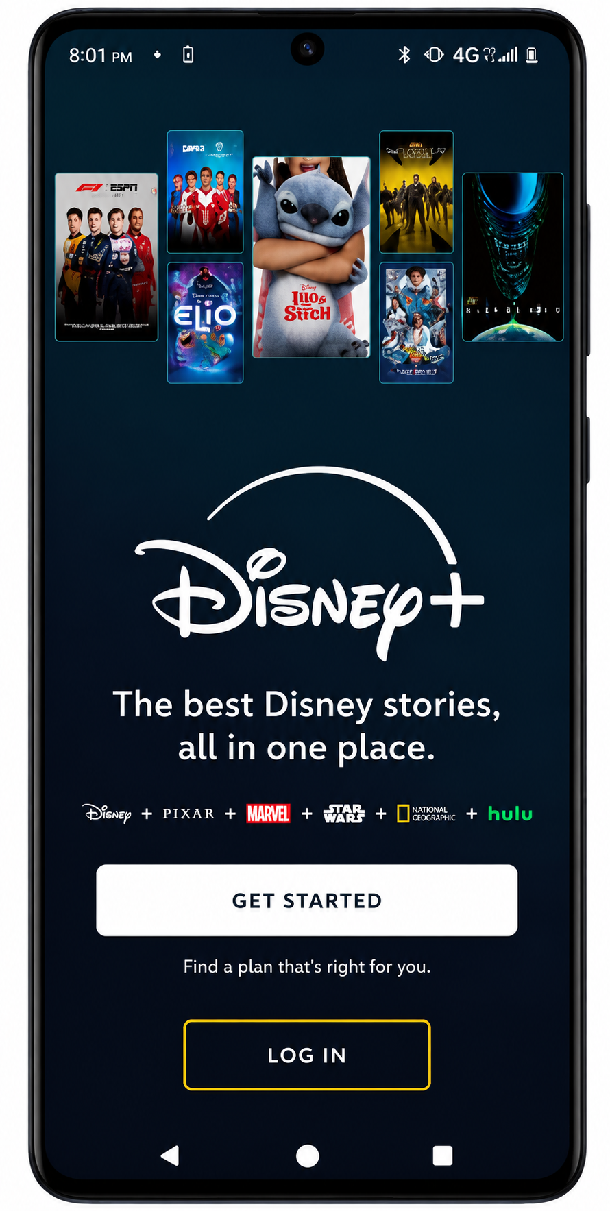 Pantalla de inicio de sesión de la app Disney+