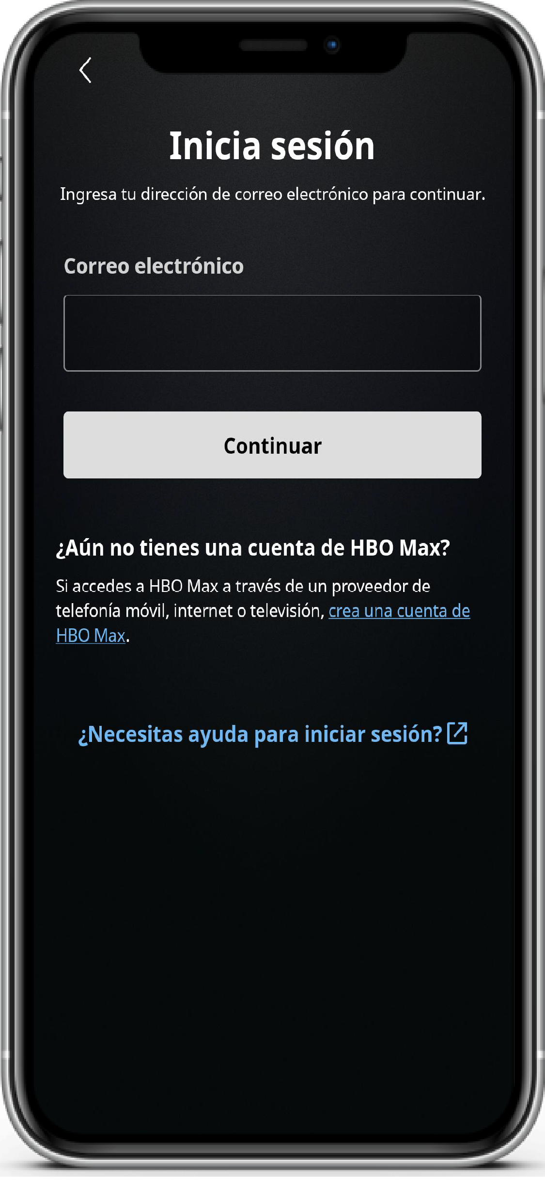 Pantalla de MyDisney para ingresar el correo electrónico