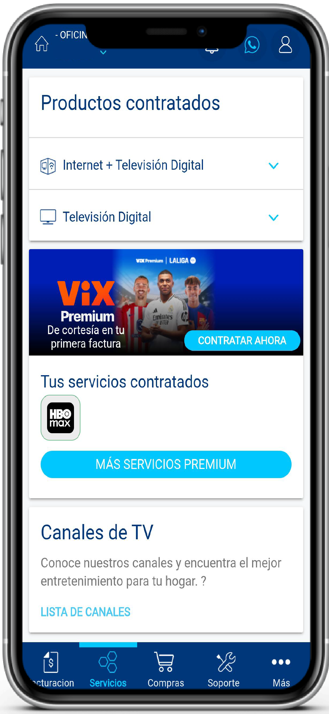 Pantalla principal de la app con el aviso de servicio pendiente de activación. Abre la app Tigo.