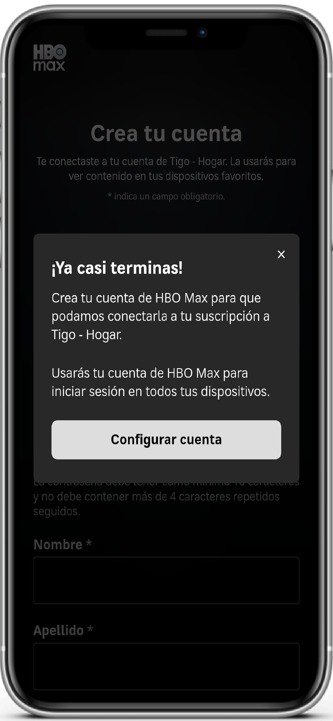 Pantalla de inicio de sesión de la app HBO Max