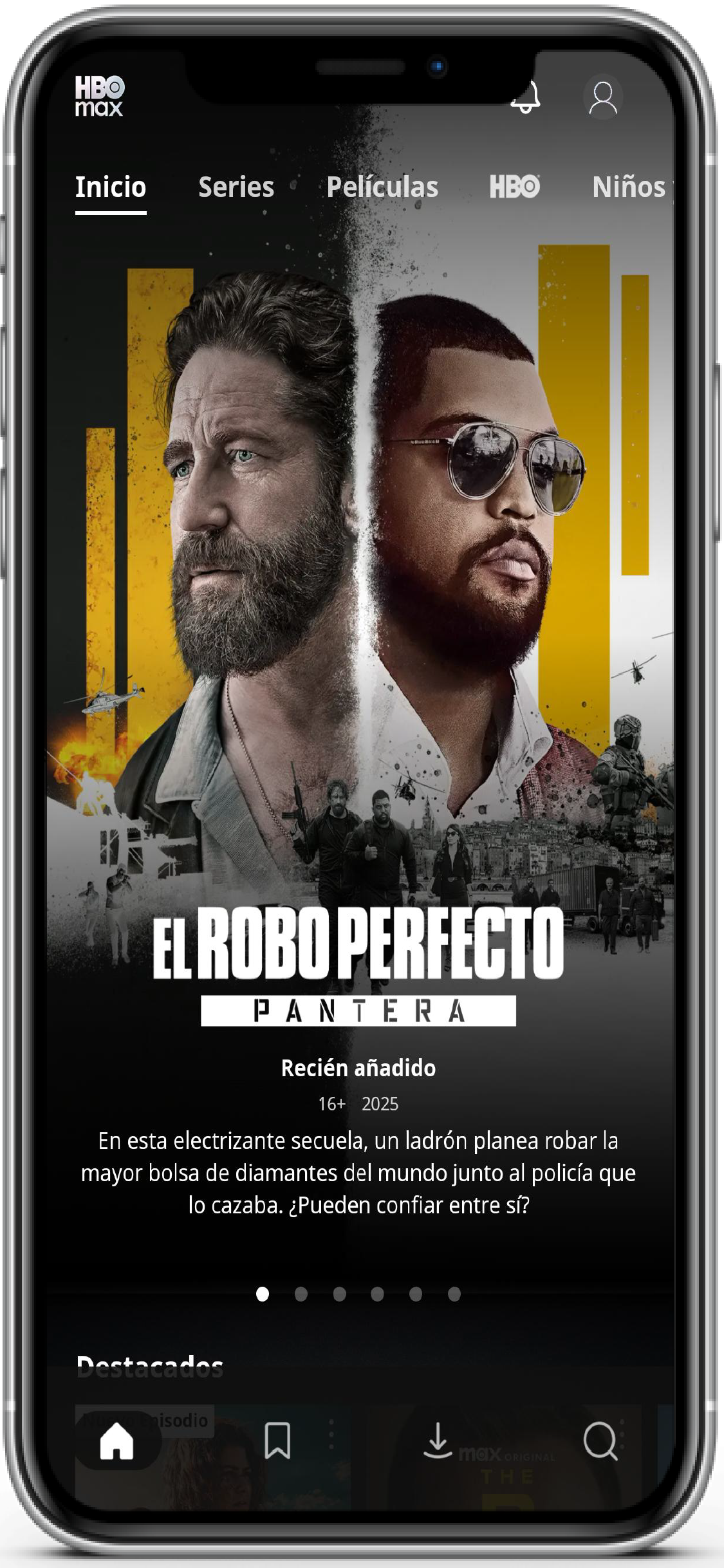 Pantalla de inicio de la app HBO Max lista para usar