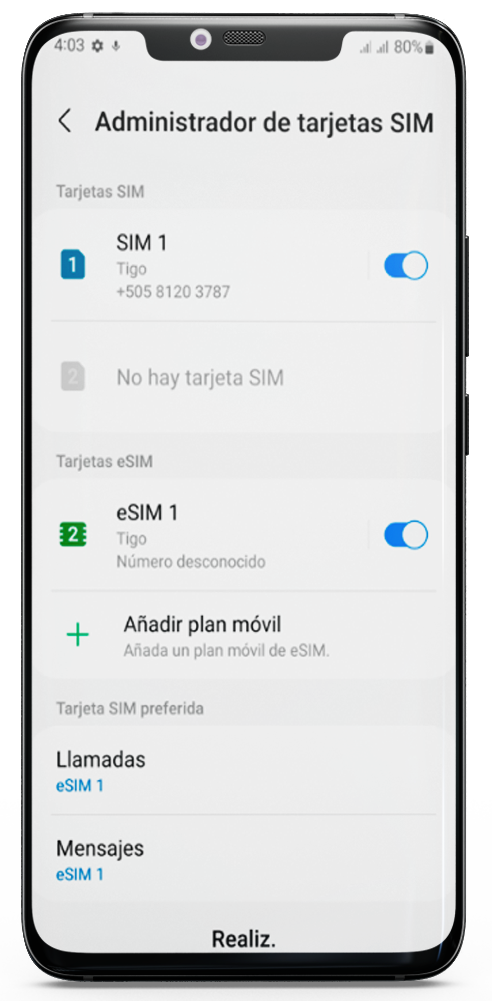 Selección Línea Preferida - eSIM | SIM Virtual