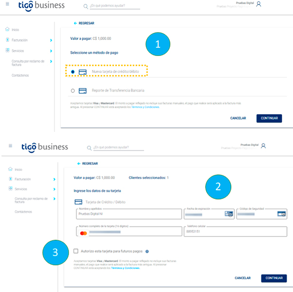 Seleccionar Método de Pago - TBO - Tigo Nicaragua