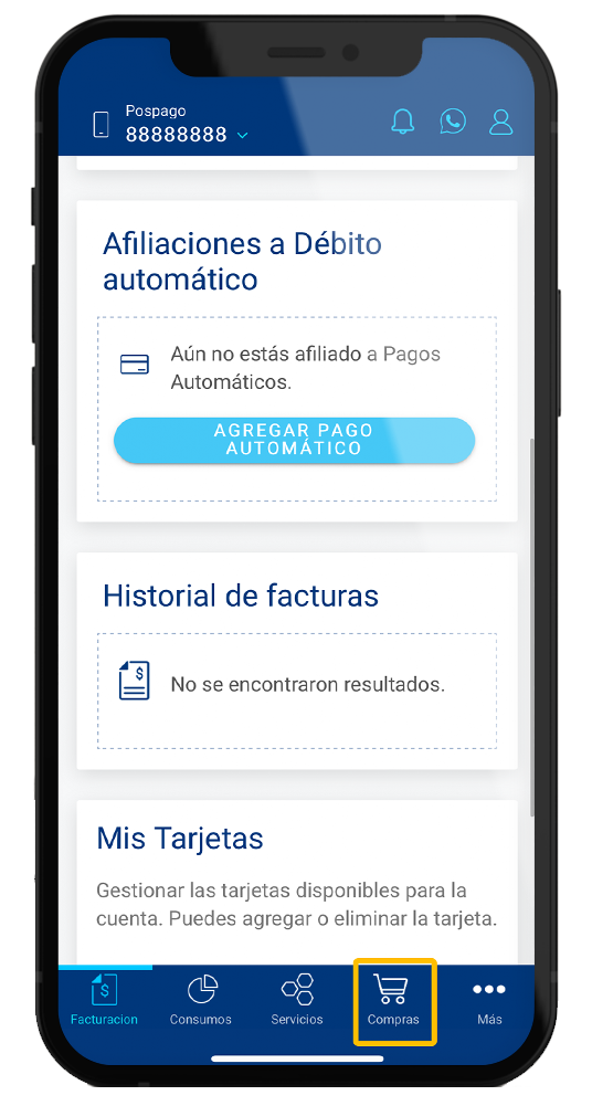 Ingresar Pestaña Compras - Recarga Tigo Nicaragua