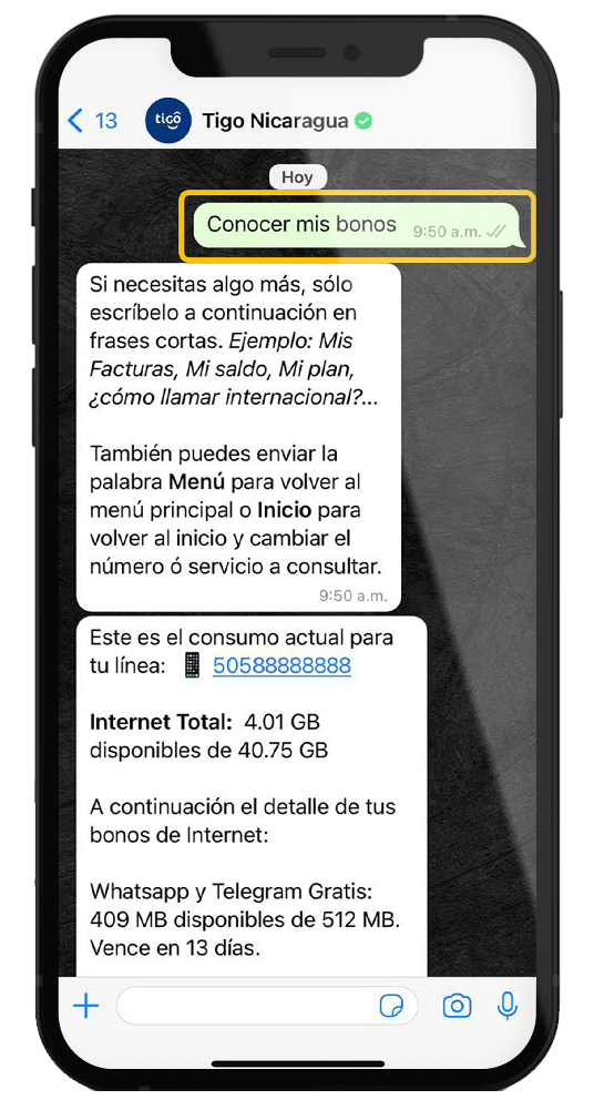 Consultar mis Bonos en WhatsApp - Tigo Nicaragua