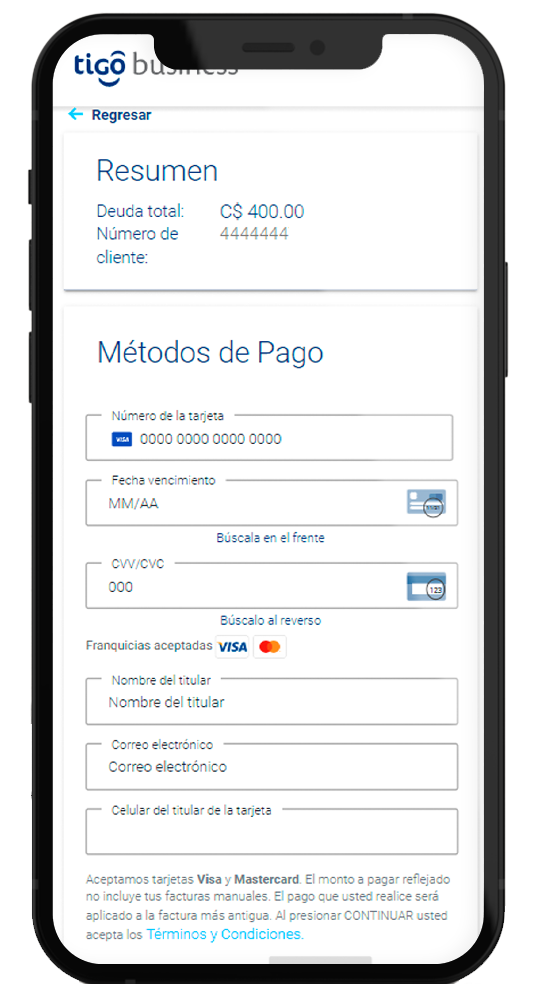 Pagar FACTURA con mi Tarjeta de Crédito o Débito - Tigo Nicaragua